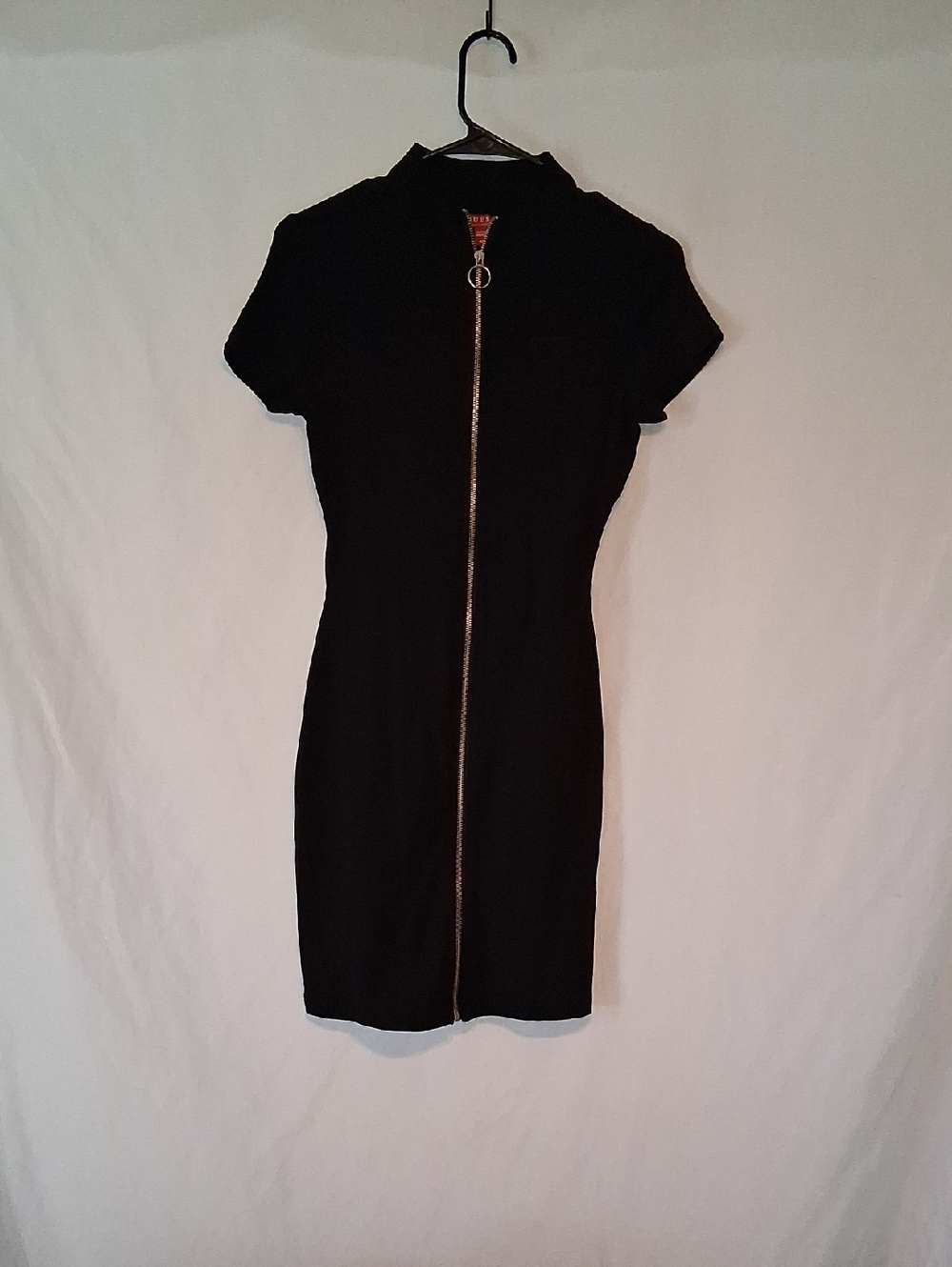 GUESS Black Short-Sleeve Zip-Front Bodycon Dress